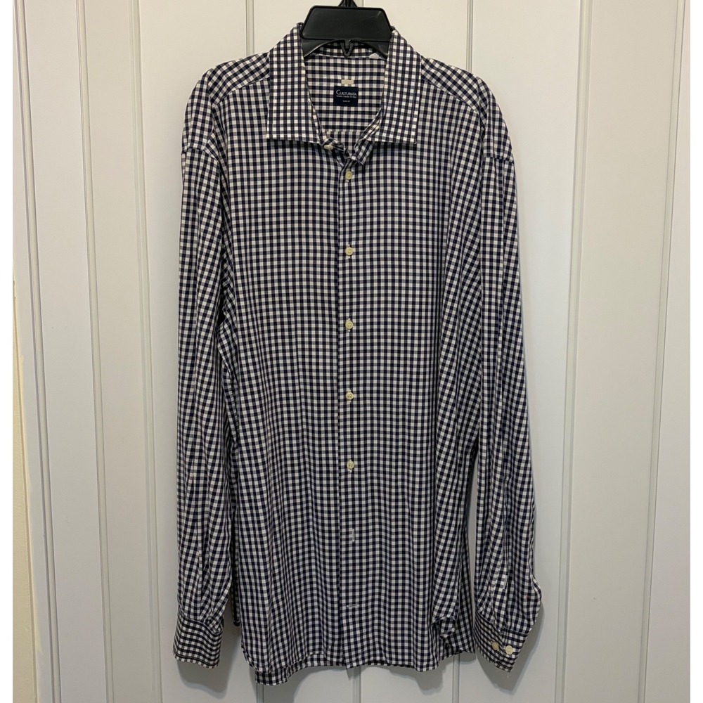 Culturata Roma Mens XXL Slim Fit Gingham Button Down Shirt Navy White Made Italy